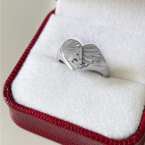 Diamond Heart Signet Ring 14k White Gold - Picture 5 of 5